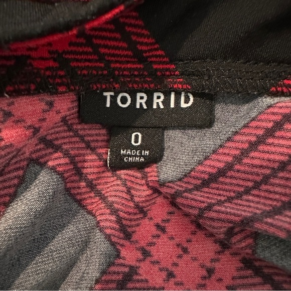 Torrid Faux Wrap Plaid Wrap Dress Red and Black 0X - Picture 5 of 6